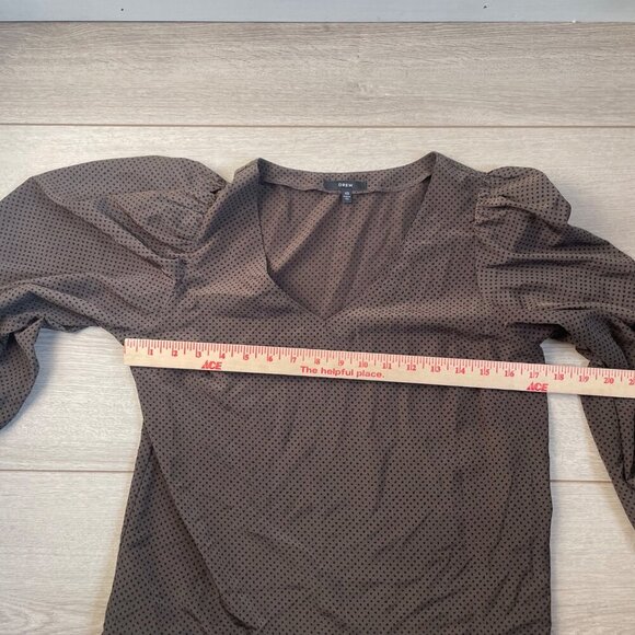 Drew XS Brown Polka Dot Blouse With Long Puff Sleeves - Picture 6 of 7
